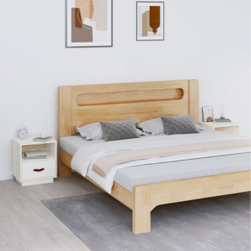 Noptiere, 2 buc, alb, 40x34x45 cm, lemn masiv de pin - Img 1