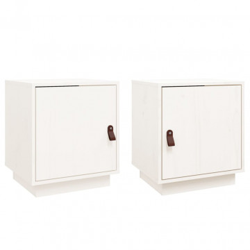 Noptiere, 2 buc., alb, 40x34x45 cm, lemn masiv de pin - Img 2