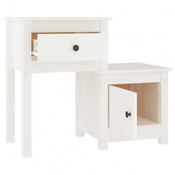 Noptiere, 2 buc., alb, 79,5x38x65,5 cm, lemn masiv de pin - Img 4