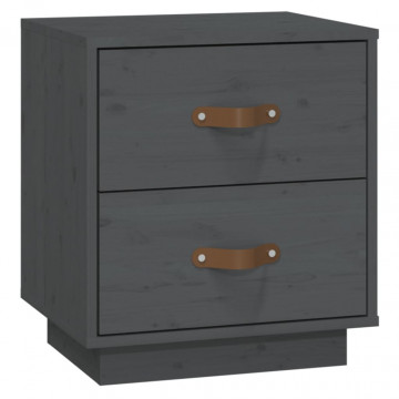 Noptiere, 2 buc., gri, 40x34x45 cm, lemn masiv de pin - Img 5