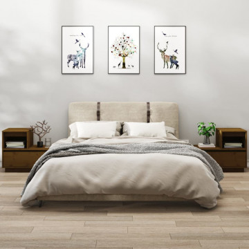 Noptiere, 2 buc, maro miere, 60x34x51 cm, lemn masiv de pin - Img 1