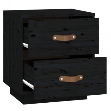 Noptiere, 2 buc., negru, 40x34x45 cm, lemn masiv de pin - Img 7