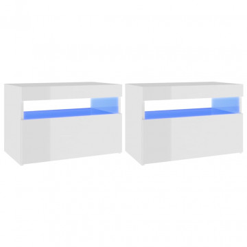 Noptiere cu lumini LED, 2 buc., alb extralucios, 60x35x40 cm - Img 2