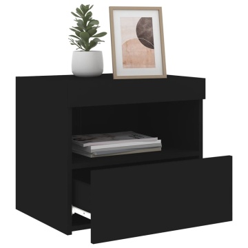 Noptiere cu lumini LED, 2 buc., negru, 50x40x45 cm - Img 8