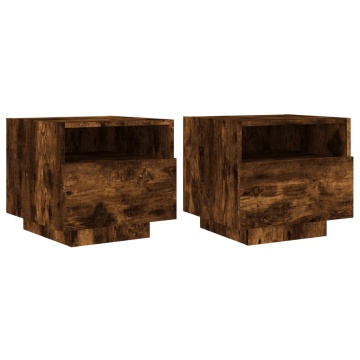 Noptiere cu lumini LED, 2 buc., stejar fumuriu, 40x39x37 cm - Img 2