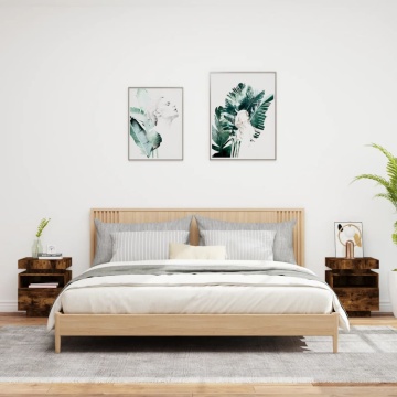 Noptiere cu lumini LED, 2 buc., stejar fumuriu, 40x39x48,5 cm - Img 3