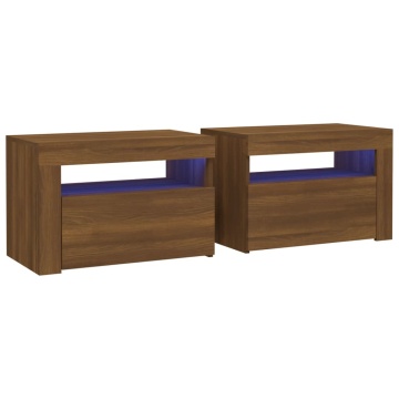 Noptiere cu lumini LED, 2 buc., stejar maro, 60x35x40 cm - Img 2