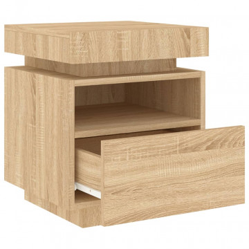 Noptiere cu lumini LED, 2 buc., stejar sonoma, 40x39x48,5 cm - Img 6