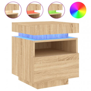 Noptiere cu lumini LED, 2 buc., stejar sonoma, 40x39x48,5 cm - Img 8