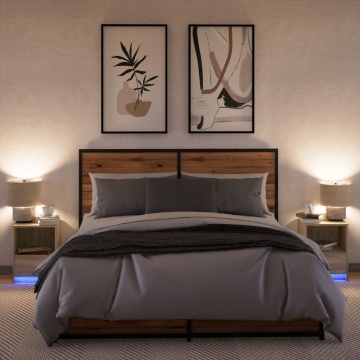 Noptiere cu lumini LED, 2 buc., stejar sonoma, lemn prelucrat - Img 8