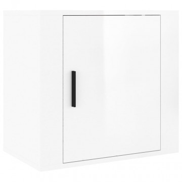 Noptiere de perete, 2 buc., alb extralucios, 50x30x47 cm - Img 8