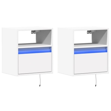 Noptiere montate pe perete cu lumini LED, 2 buc., alb - Img 3