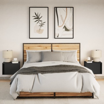 Noptiere montate pe perete cu lumini LED, 2 buc., negru - Img 4