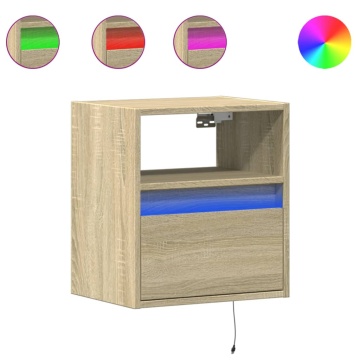 Noptiere montate pe perete cu lumini LED, 2 buc., stejar sonoma - Img 2