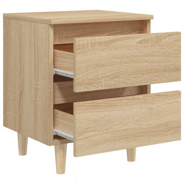 Noptiere picioare lemn masiv pin 2 buc stejar sonoma 40x35x50cm - Img 4