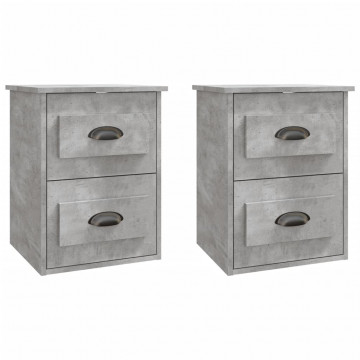 Noptiere suspendate pe perete, 2 buc., gri beton, 41,5x36x53 cm - Img 2