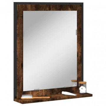Oglindă baie cu raft stejar fumuriu 50x12x60 cm lemn prelucrat - Img 1