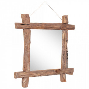 Oglindă cu ramă bușteni, natural, 70x70 cm, lemn masiv reciclat - Img 2