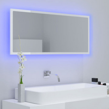 Oglindă de baie cu LED, alb extralucios, 100x8,5x37 cm, PAL - Img 3