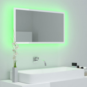 Oglindă de baie cu LED, alb extralucios, 80x8,5x37 cm, PAL - Img 4