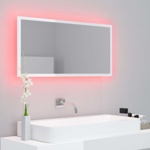 Oglindă de baie cu LED, alb extralucios, 90x8,5x37 cm, PAL - Img 3