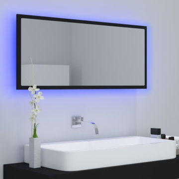Oglindă de baie cu LED, negru, 100x8,5x37 cm, acril - Img 3