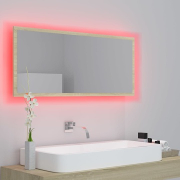 Oglindă de baie cu LED, stejar sonoma, 100x8,5x37 cm, acril - Img 8