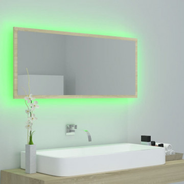 Oglindă de baie cu LED, stejar sonoma, 100x8,5x37 cm, PAL - Img 4