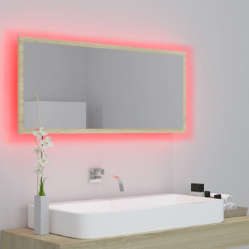 Oglindă de baie cu LED, stejar sonoma, 100x8,5x37 cm, PAL - Img 8