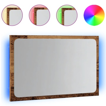 Oglindă de baie cu lumină LED, lemn vechi, 60x8,5x38 cm - Img 2