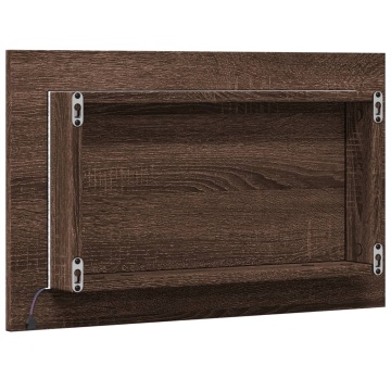 Oglindă de baie LED, stejar maro, 60x8,5x38 cm lemn prelucrat - Img 7
