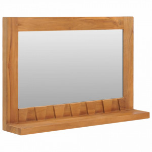 Oglindă de perete cu raft, 60x12x40 cm, lemn masiv de tec - Img 1