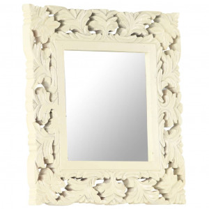 Oglindă sculptată manual, alb, 50x50 cm, lemn masiv mango - Img 2