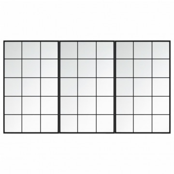 Oglinzi de perete, 3 buc., negru, 100x60 cm, metal - Img 2