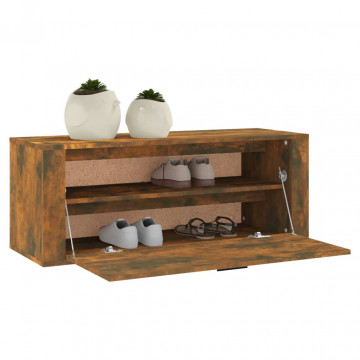 Pantofar de perete, stejar fumuriu, 100x35x38 cm lemn prelucrat - Img 4
