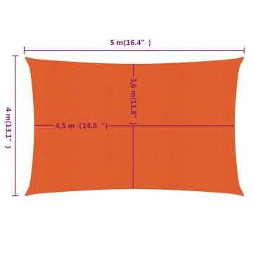 Pânză parasolar, portocaliu dreptunghiular 4x5 m HDPE 160 g/m² - Img 5