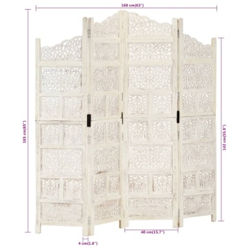 Paravan cameră sculptat manual, 4 panouri, alb 160x165 cm mango - Img 6