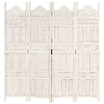 Paravan cameră sculptat manual, 4 panouri, alb 160x165 cm mango - Img 5