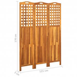 Paravan de cameră cu 3 panouri, 121x2x170 cm, lemn masiv acacia - Img 6