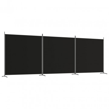 Paravan de cameră cu 3 panouri, negru, 525x180 cm, textil - Img 2