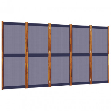 Paravan de cameră cu 5 panouri, albastru închis, 350x180 cm - Img 2
