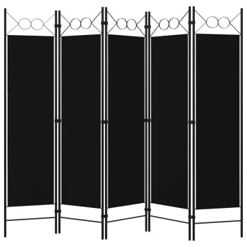 Paravan de cameră cu 5 panouri, negru, 200 x 180 cm - Img 2