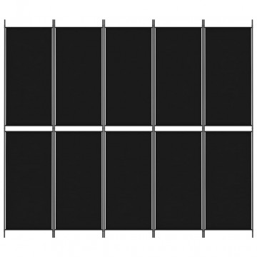 Paravan de cameră cu 5 panouri, negru, 250x220 cm, textil - Img 3