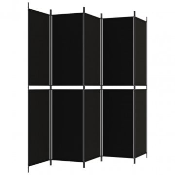 Paravan de cameră cu 5 panouri, negru, 250x220 cm, textil - Img 8