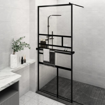 Paravan duș walk-in cu raft negru 100x195cm sticlă ESG/aluminiu - Img 1