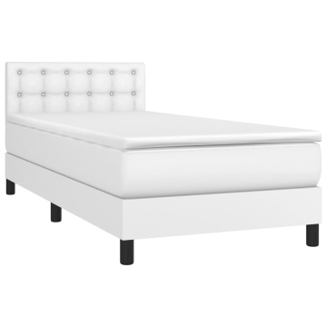 Pat box spring cu saltea, alb, 90x200 cm, piele ecologică - Img 3