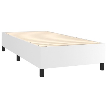 Pat box spring cu saltea, alb, 90x200 cm, piele ecologică - Img 4