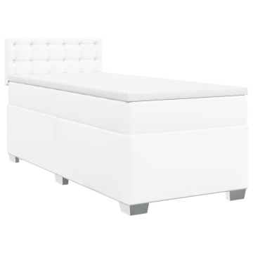 Pat box spring cu saltea, alb, 90x200 cm, piele ecologică - Img 3