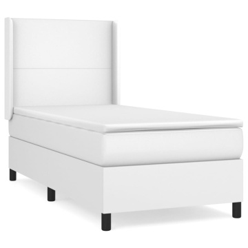 Pat box spring cu saltea, alb, 90x200 cm, piele ecologică - Img 2