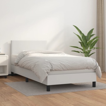 Pat box spring cu saltea, alb, 90x200 cm, piele ecologică - Img 1